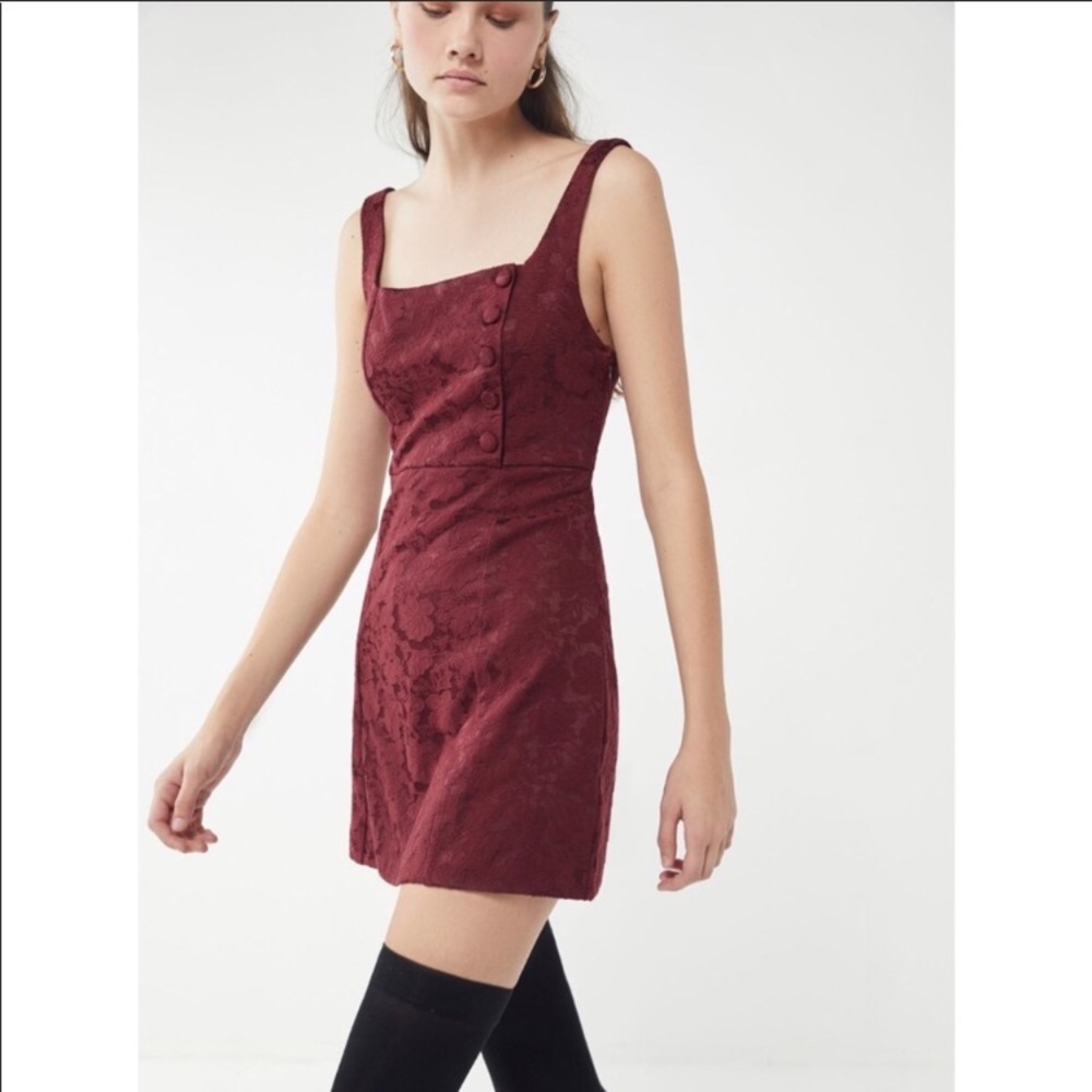 UO Hallie Embroidered square-neck mini dress